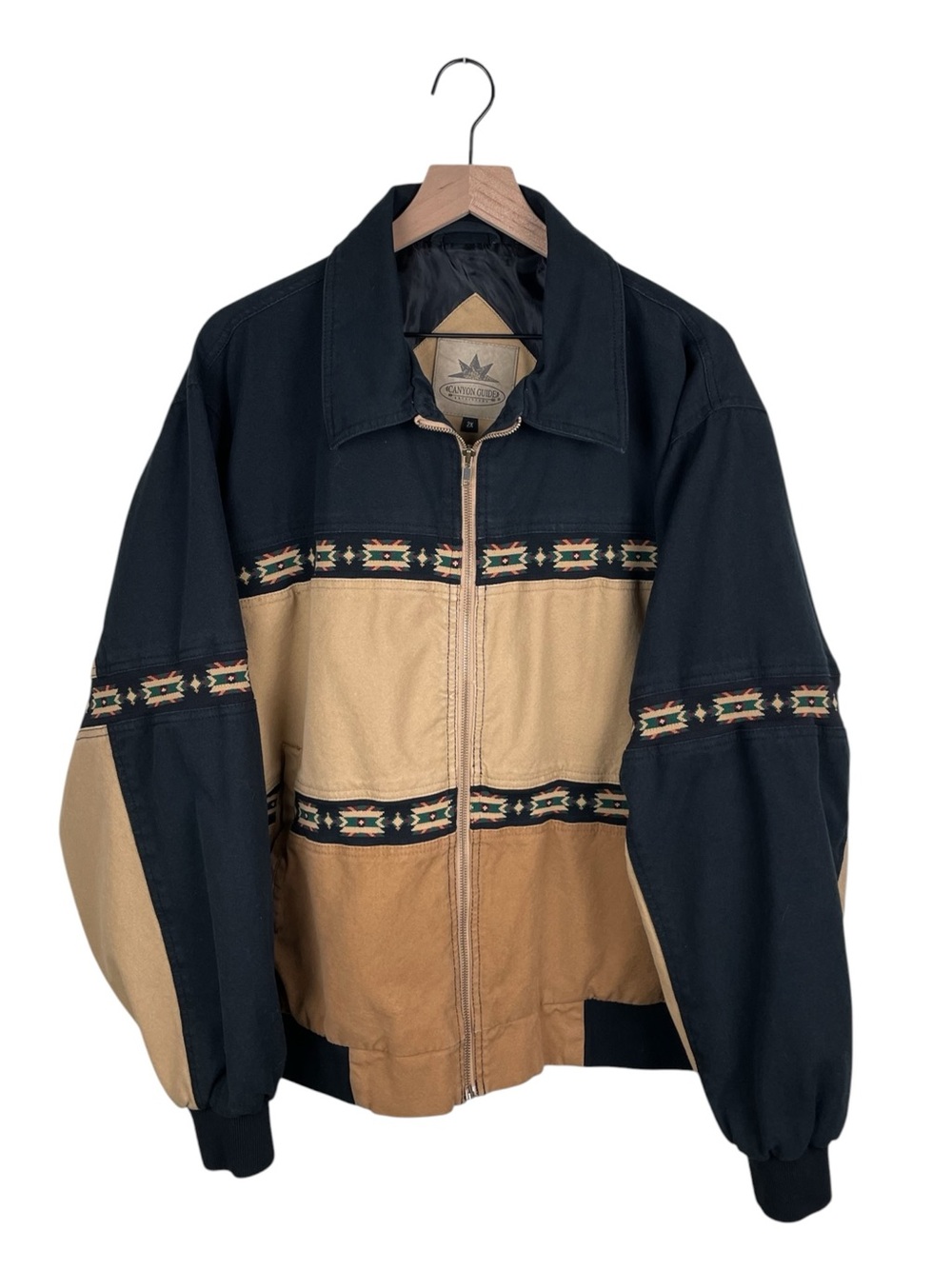 Vintage Canyon Guide Outfitters Canvas Bomber Jacket Size 2X Southwestern Aztec